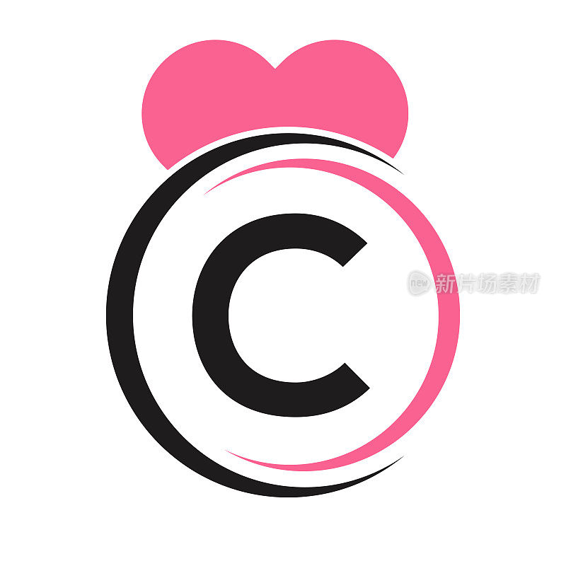 首字母C Logo与爱图标或心标志在现代风格矢量模板